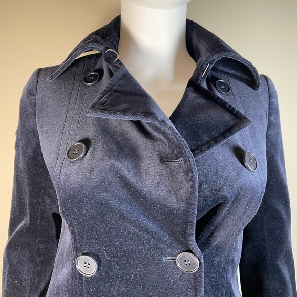 THEORY Blue VELVET Dedrick Adore Eclipse Womens SZ P Coat Jacket DOUBLE BREASTED - Picture 2 of 16